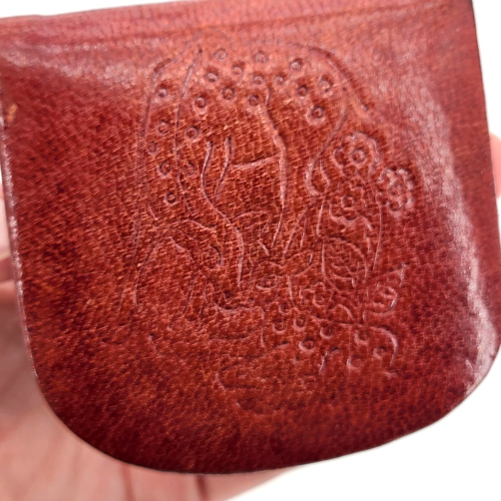Vintage Leather Coin Purse Embossed Deer Doe & Fawn handmade Mexico 3" x 3"